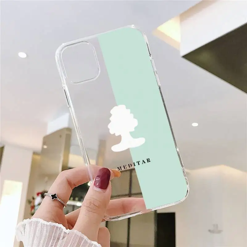 

cortoon funny Life Signs fresh green Phone Case Transparent for iPhone 6 7 8 11 12 s mini pro X XS XR MAX Plus SE cover funda