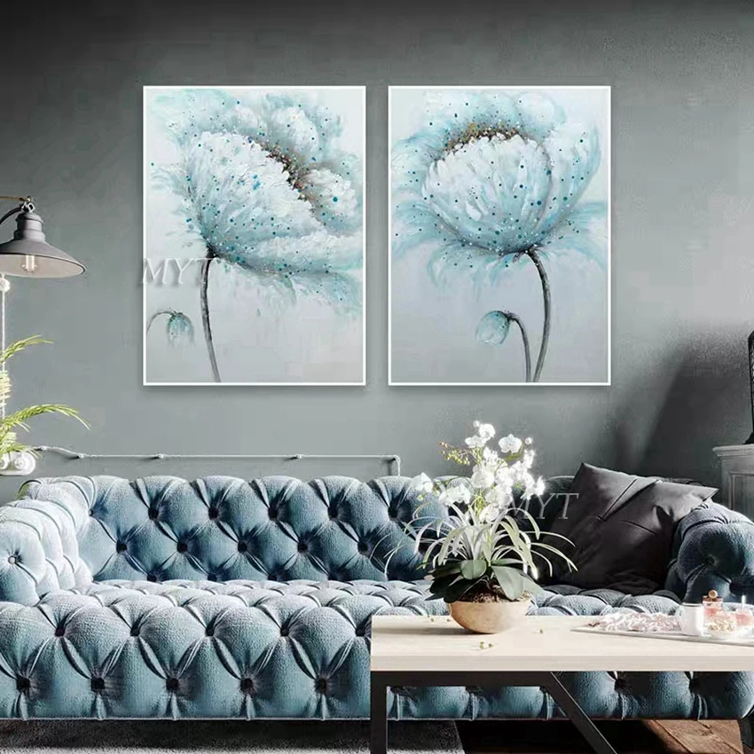 

Blue Lotus Abstract Oil Painting On Canvas For Living Room Home Decor Wall Art Colorful Hand Painted Oil Painting No Framed