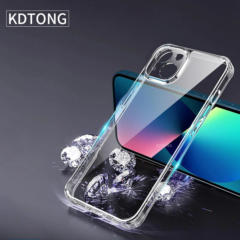 

Ultra Thin Transparent Silica Phone Case For iPhone 12 13 Pro Max Mini Shockproof Luxury Tempered Glass Back Cover Slim Fit Case
