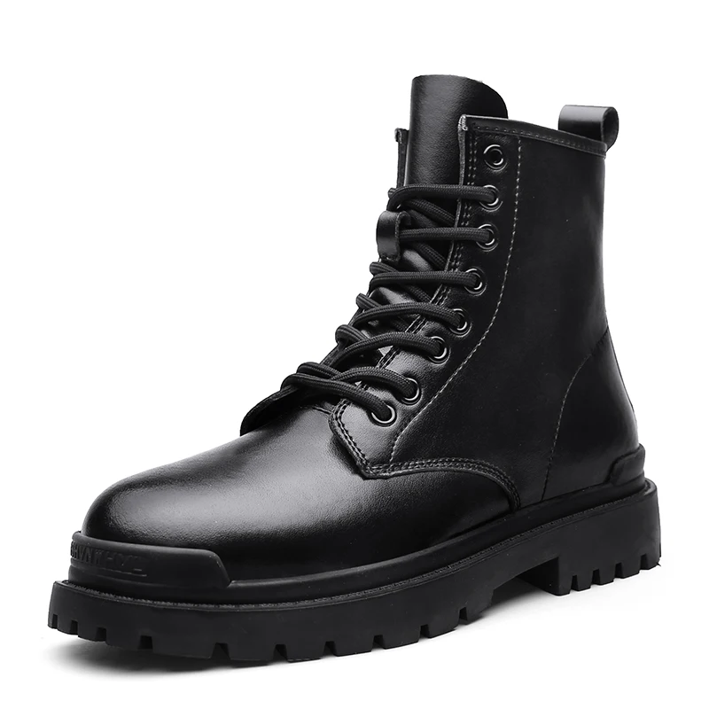 

2021 Warm Winter Boots for Men Classic Boots Waterproof Fur Black High Top Smooth Leather Mens Motocyle Boots Motocross Boots