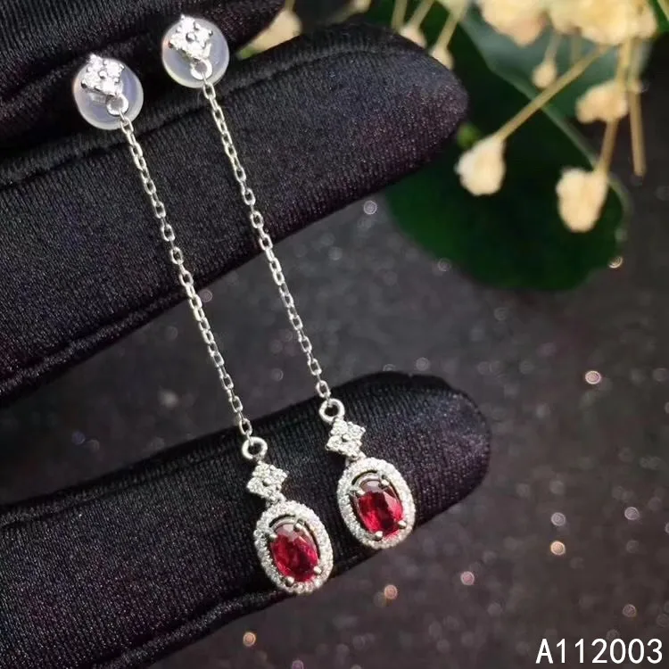 

KJJEAXCMY Fine Jewelry 925 sterling silver inlaid natural ruby female earrings Eardrop noble support detection