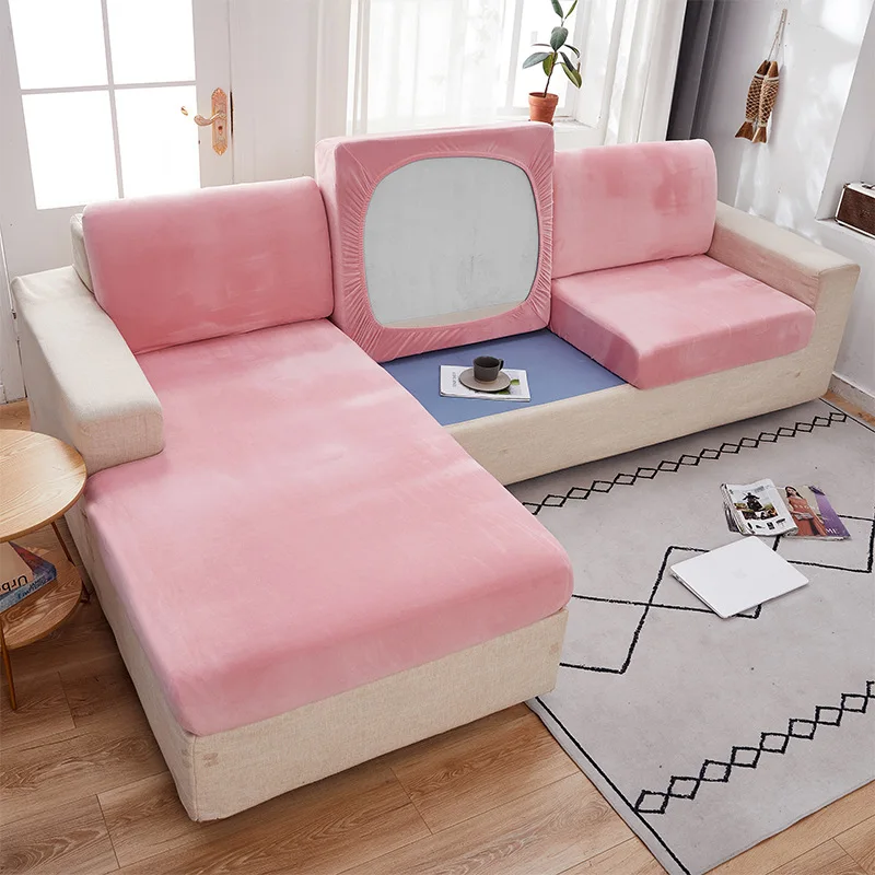 

Velvet all-inclusive universal solid color elastic protective sofa cover easy to install wear-resistant and easy to clean