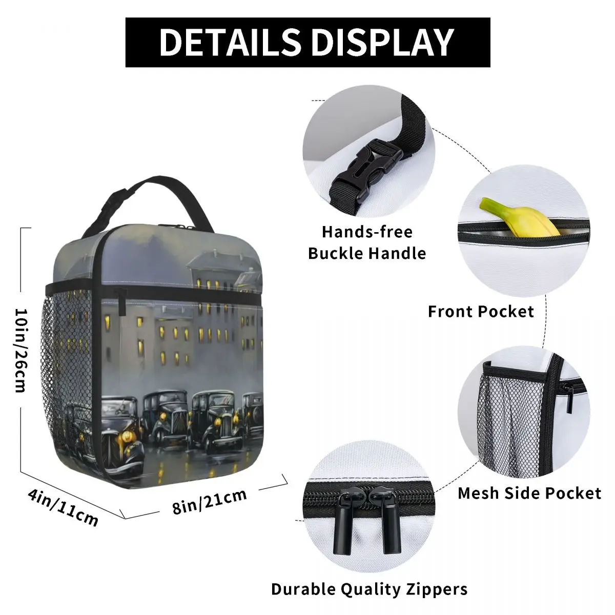 

Old City At Night Lunch Bag for Women Men Large Insulated Lunch Box with Water Bottle Holder and Pockets