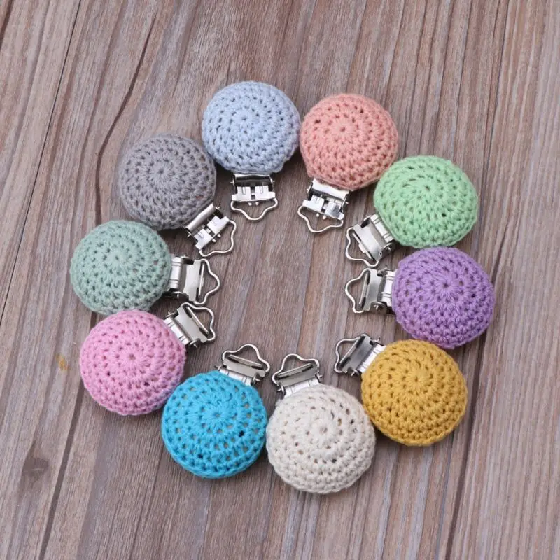 

Crochet Pacifier Clips Holder Handmade DIY Silicone Cotton WoodPacifier Chains Accessories Diy Pacifier clip chain