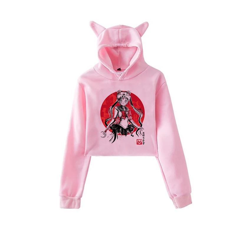 Сейлор Мун Харадзюку Толстовка корейский стиль ulzzang kawaii 90s мультфильм одежда пуловеры новые негабаритные с капюшоном уличная