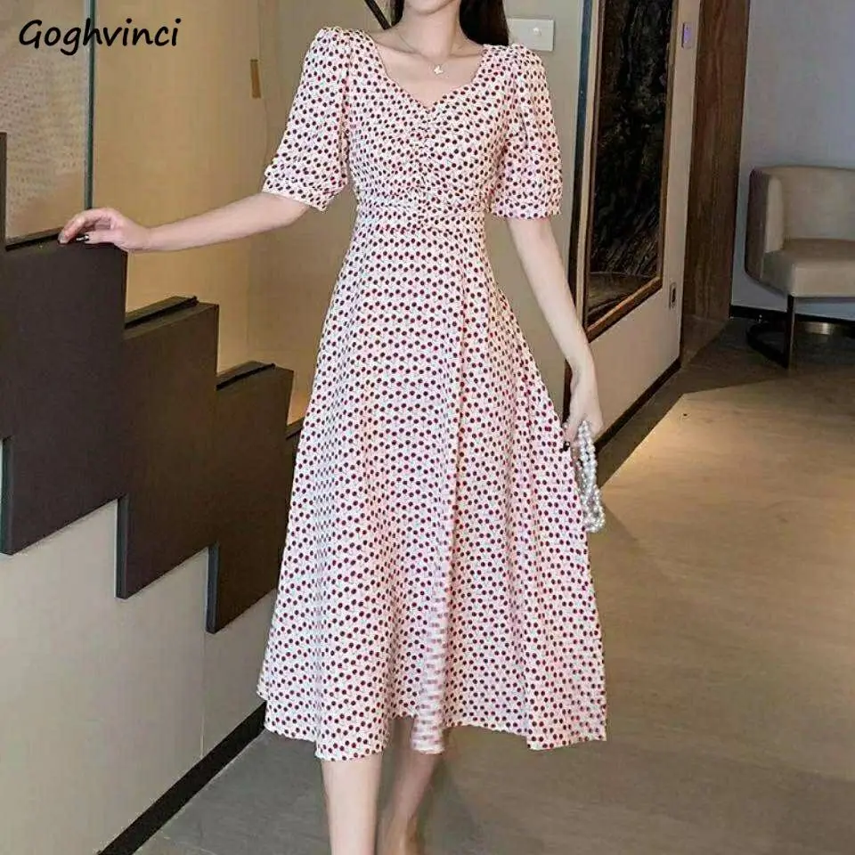 

Dresses Womens 3 Colors Trendy Vintage Puff Sleeve Summer Backless Lady Print V-neck Elegant Simple Korean Style Casual Students