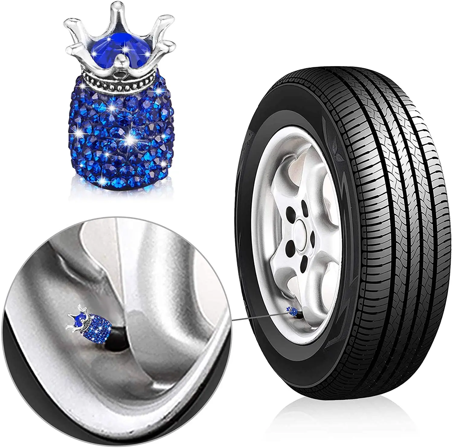 

Valve Stem Caps 4 Pcs Handmade Crystal Rhinestone Universal Tire Valve Dust Caps Bling Car Accessories Tyre Wheel Caps