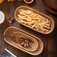 handmade rattan bread basket oval hand woven tea tray food serving platter for dinner parties coffee breakfast