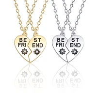 fashion best friend heart shaped stitching pendant alloy inlaid rhinestone bff necklace party gift for men and women