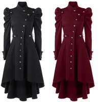 2022 women medieval gothic steampunk slim costume trench jacket fashion solid stand collar irregular hem coats victorian costume