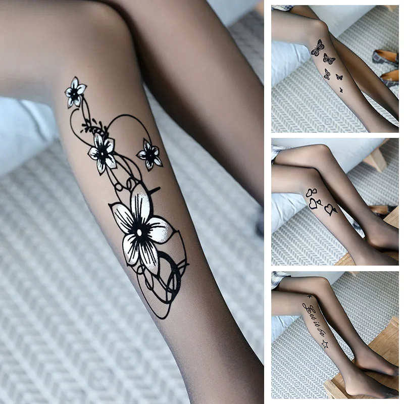 

1PC Warm Translucent Embroidery High Waist Tights Fake Fleece Pantyhose Black Women Flawless Legs