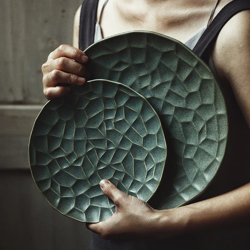 Керамическая круглая тарелка для домашнего декора десертная посуда зеленого