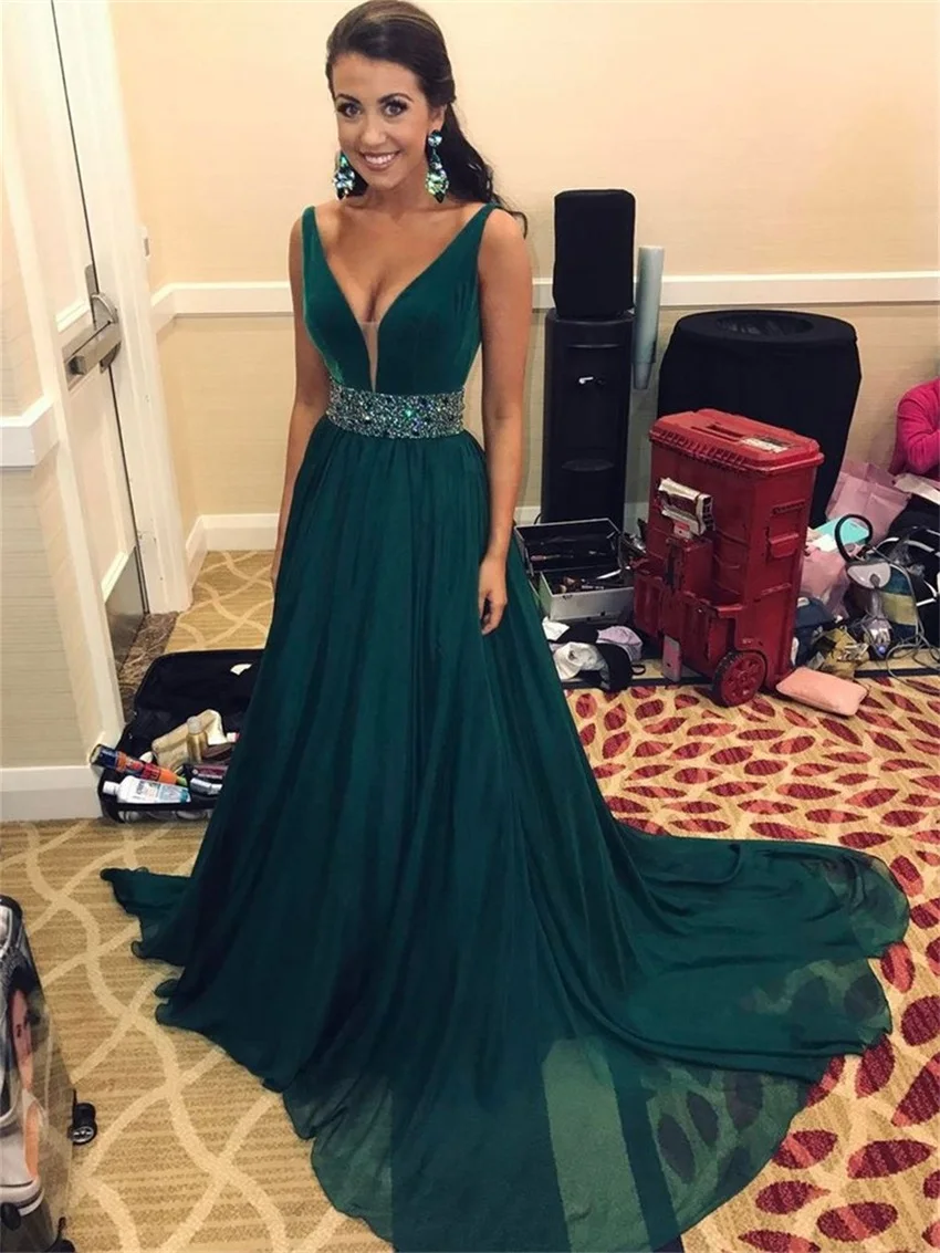 

NUOXIFANG Sexy V-Neck Straps A-Line Beaded Belt Chiffon Plus Size Evening Dresses Party Prom Dresses Formal Gown robe de soiree