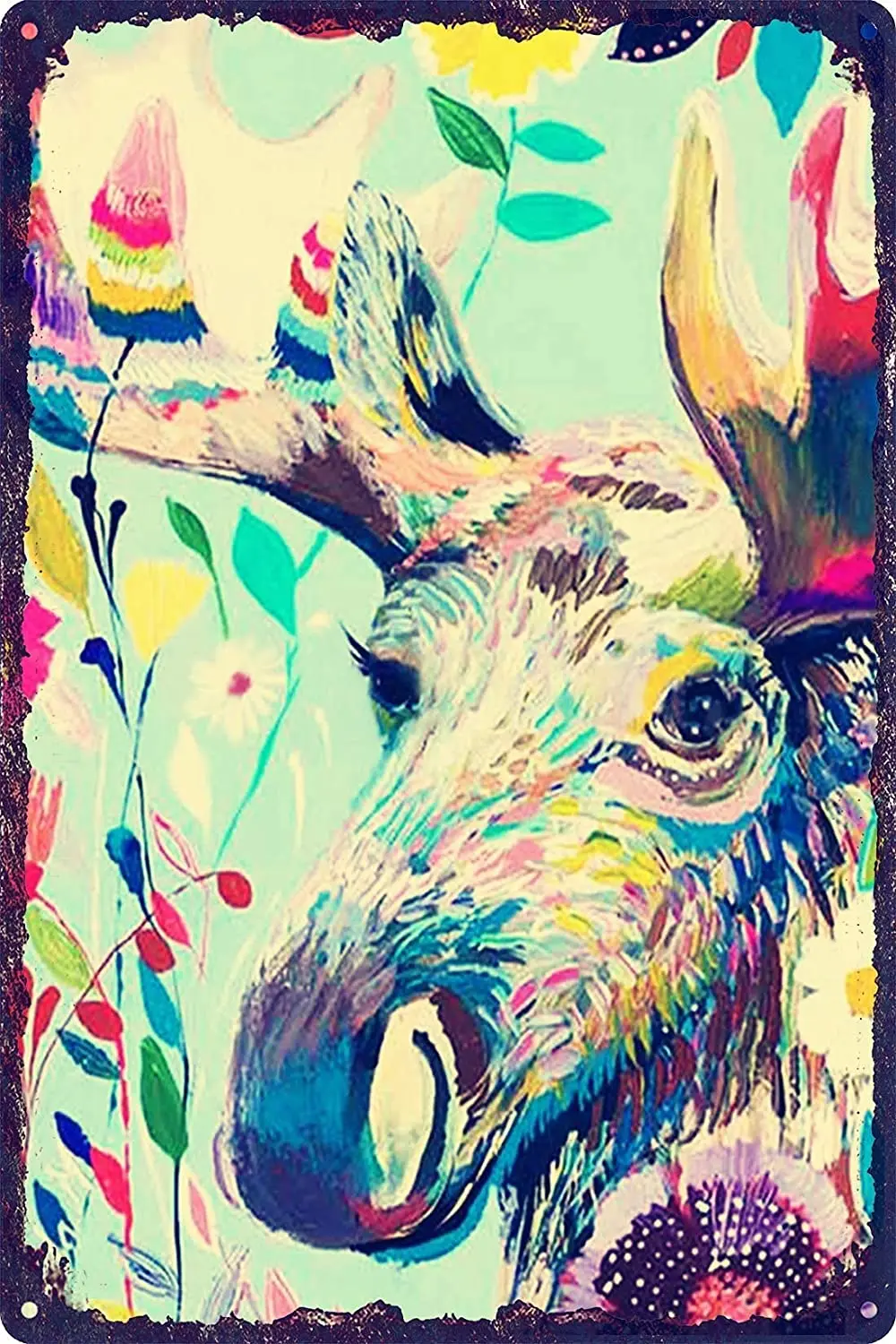 

Tin Sign Rustic Tin Metal Sign Animal Elk Flower Art Metal Posters Retro Tin Signs For Home Bar Pub Club Man Cave Wall Decor