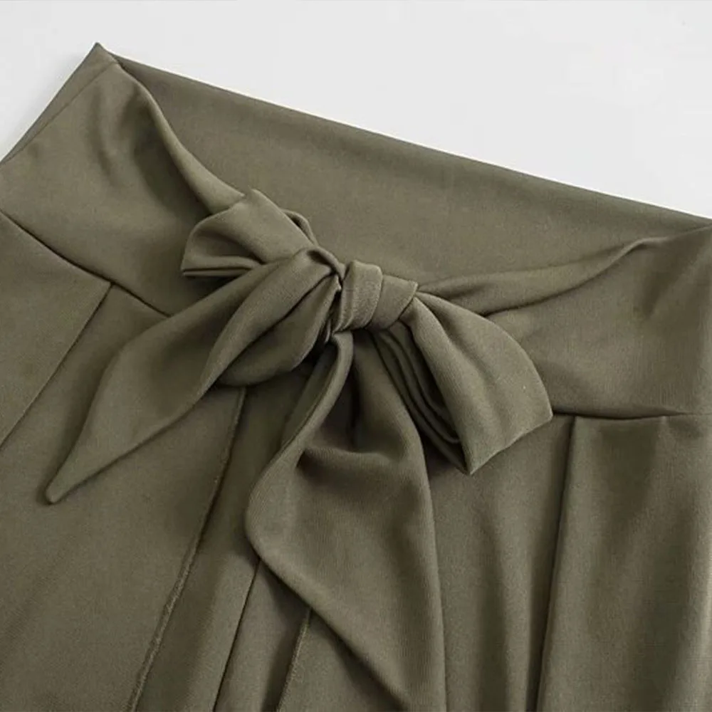 

2021 early spring new women's solid color drape sarong pants high waist wide leg loose slit trousers