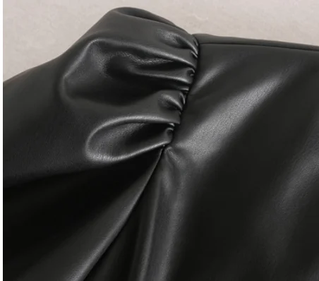 Женское черное платье из искусственной кожи винтажное с коротким рукавом 2019 на