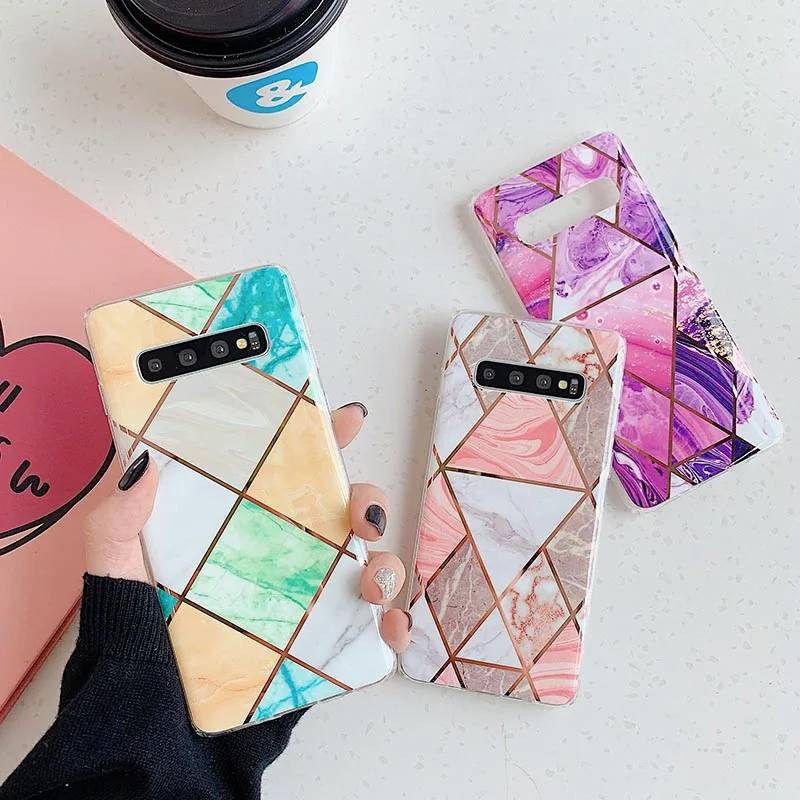 Мягкий ТПУ чехол с мраморным покрытием для Samsung Galaxy S10 блестящий Note 10 S9 S8 Plus s10e A40 A50