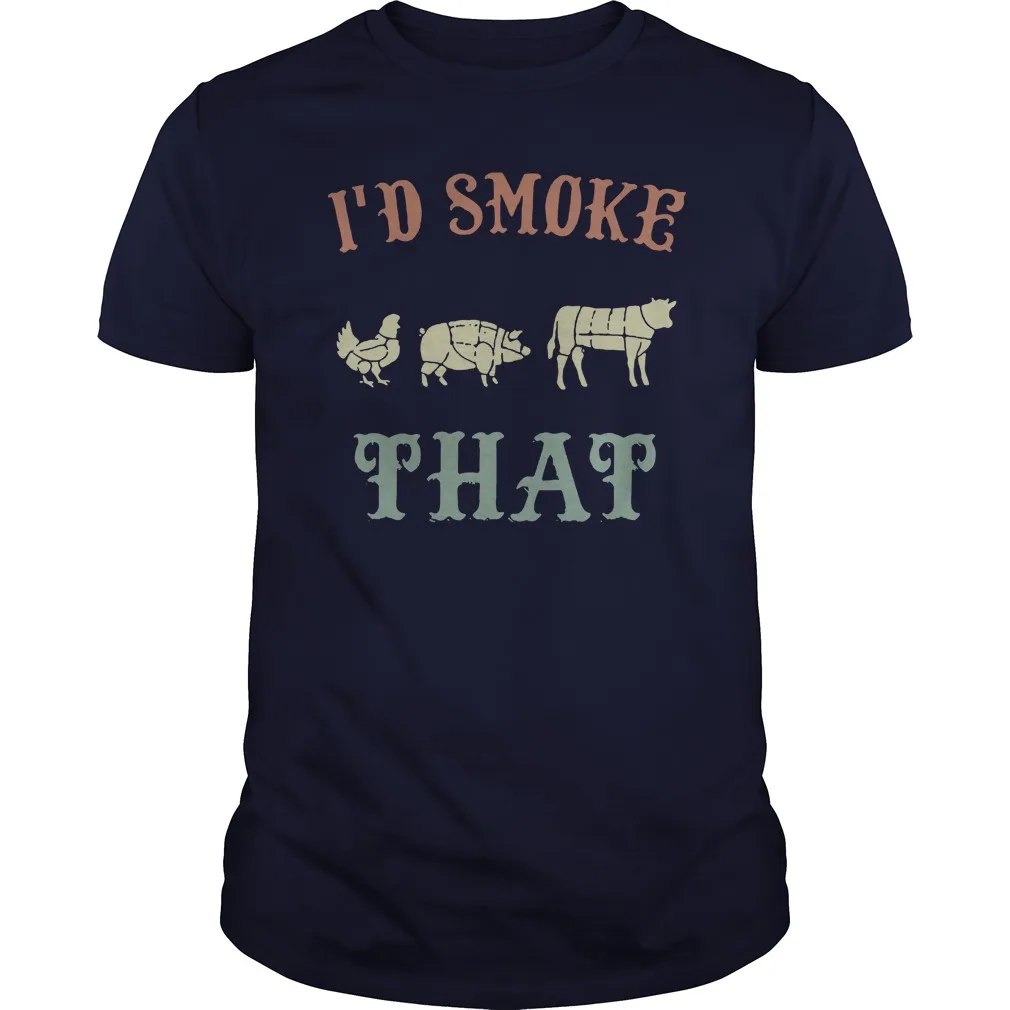 

Chicken Pig Cow I'd Smoke That BBQ Men's T Shirt Cotton Round Neck Short Sleeve Unisex T Shirt