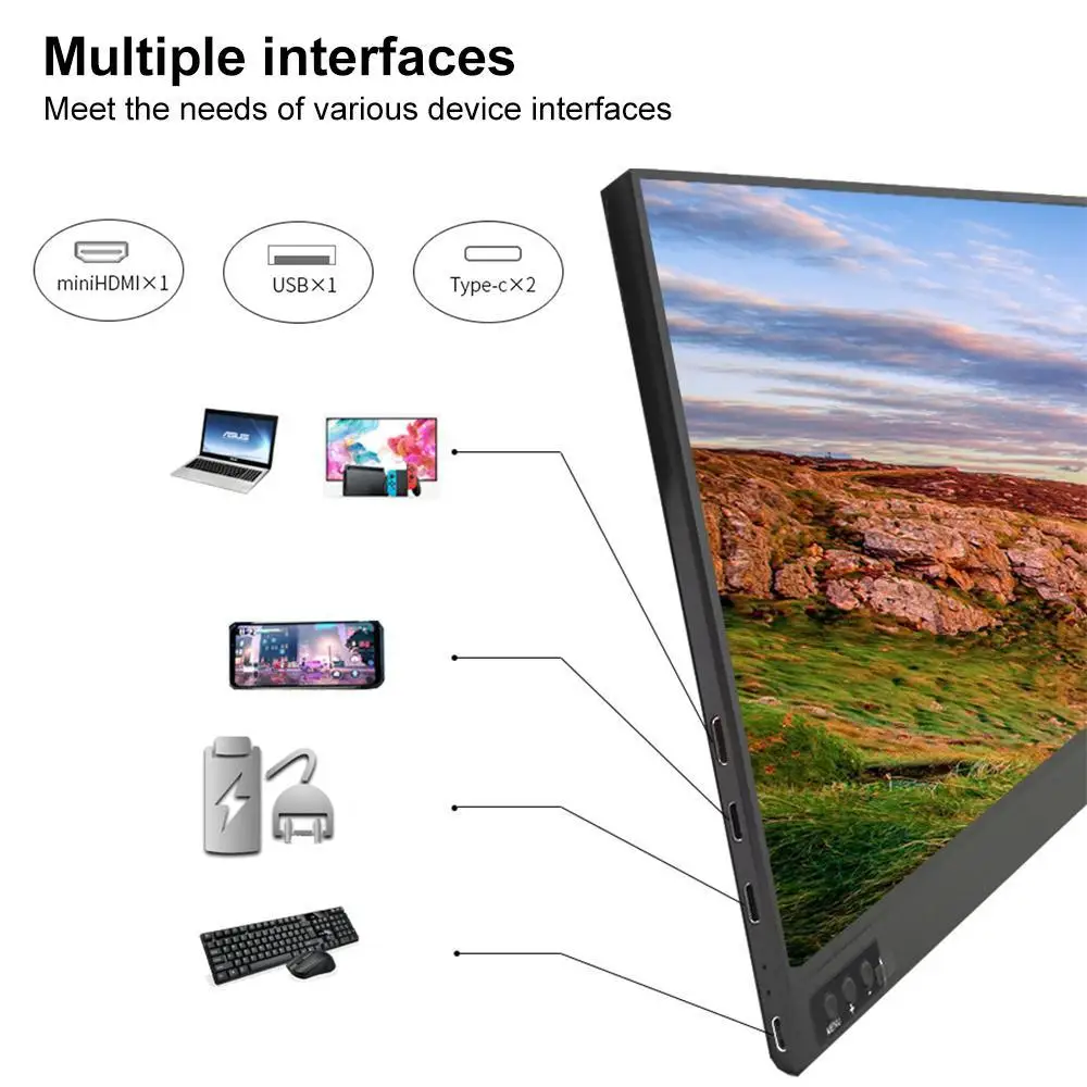Игровой монитор с сенсорным экраном 15 6 дюйма 1080P FHD IPS компьютер со светодиодным и