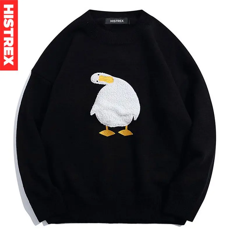 

HISTREX - Уличная одежда в стиле Харадзюку, вязаные свитера с рисунком утки, свободные джемперы, модный повседневный зимний свитер, пуловер для ...