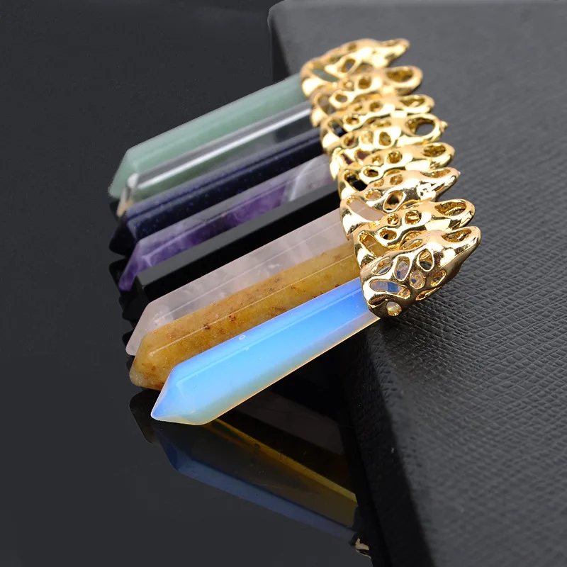 

2pcs / pack Natural Crystal stone Pendant Semi-Gem Bullet Hexagon Pendant DIY Necklace Sweater Chain Jewelry Accessories