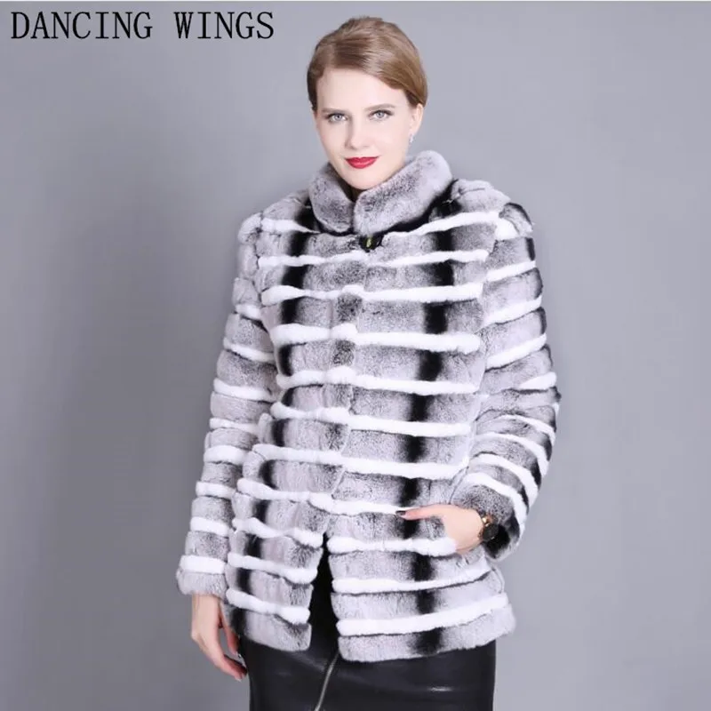 Длина 70 см Натуральная Шиншилла Шуба из кролика Рекс куртка женская зимняя