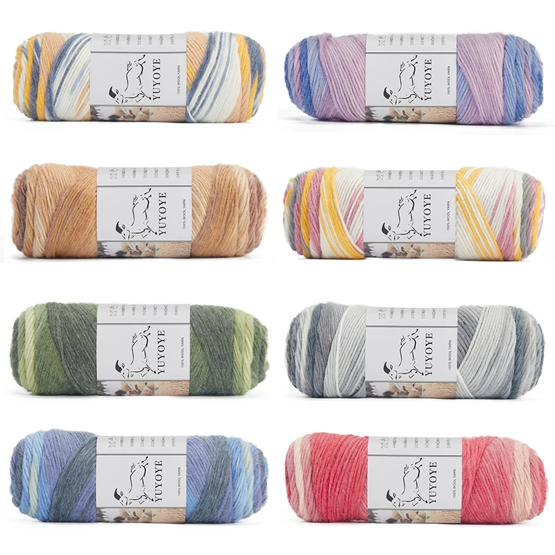 

YUYOYE 100% Wool Dyeing Yarn Hand DIY Knitting Rainbow Segment Dyed Yarn Soft Crochet Thick Wool Thread Hand-knitted 100g/Ball