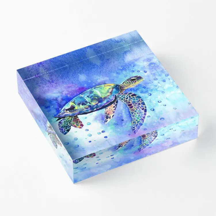 

Sea Turtle Underwater Scene Acrylic Block Wedding Pad Funny Room Decor Home Fashionable Decoration Stamping Board Photos