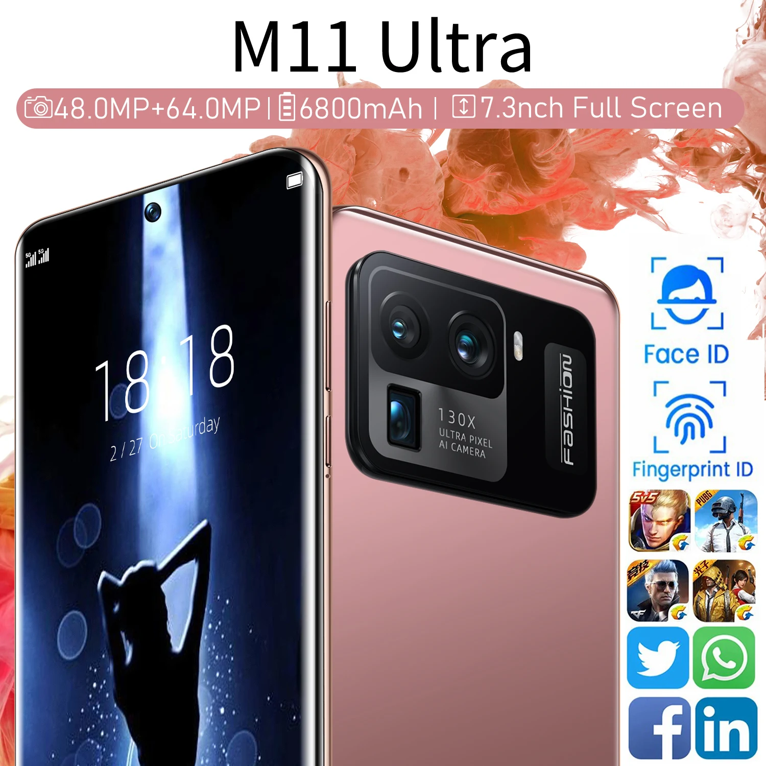 

2021 New Factory Sales M11 Ultra Smartphone 6800mAh 16GB 1T 7.3 Inch Screen Snapdragon 888 48MP 64MP Camera Face ID Cellphone