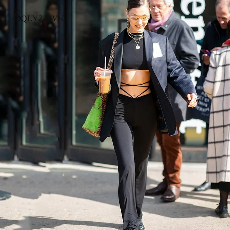 Крутая женская уличная одежда бюстгальтер на шнуровке топ и открытые брюки