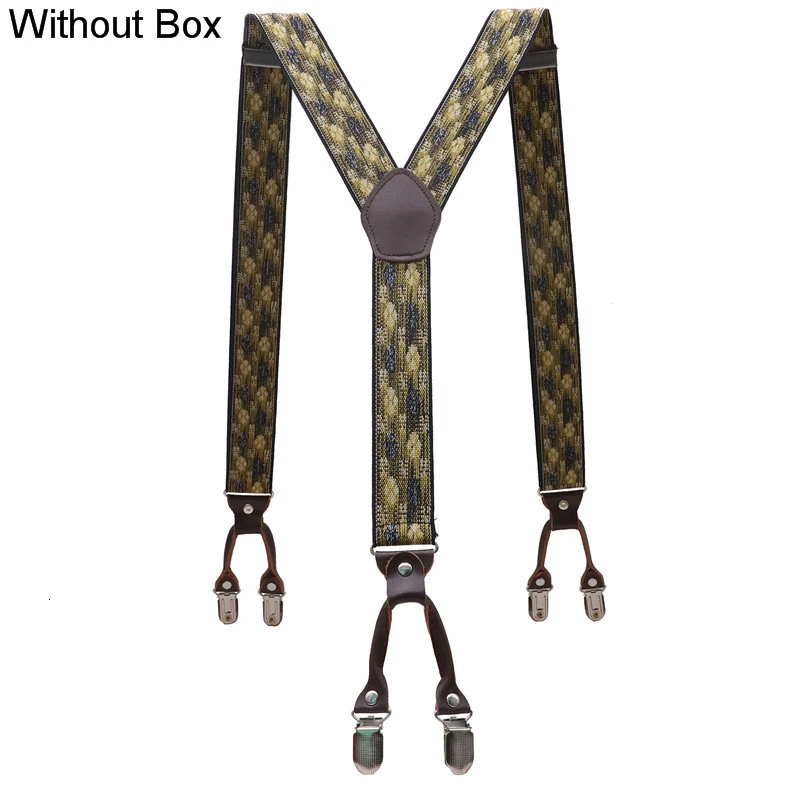 5 Without Box Мужские модные подтяжки коричневые из натуральной кожи 6 зажимы подтяжек винтажные повседневные брюки в западном стиле регулируемые подтяжки - Цвет: 5 Without Box