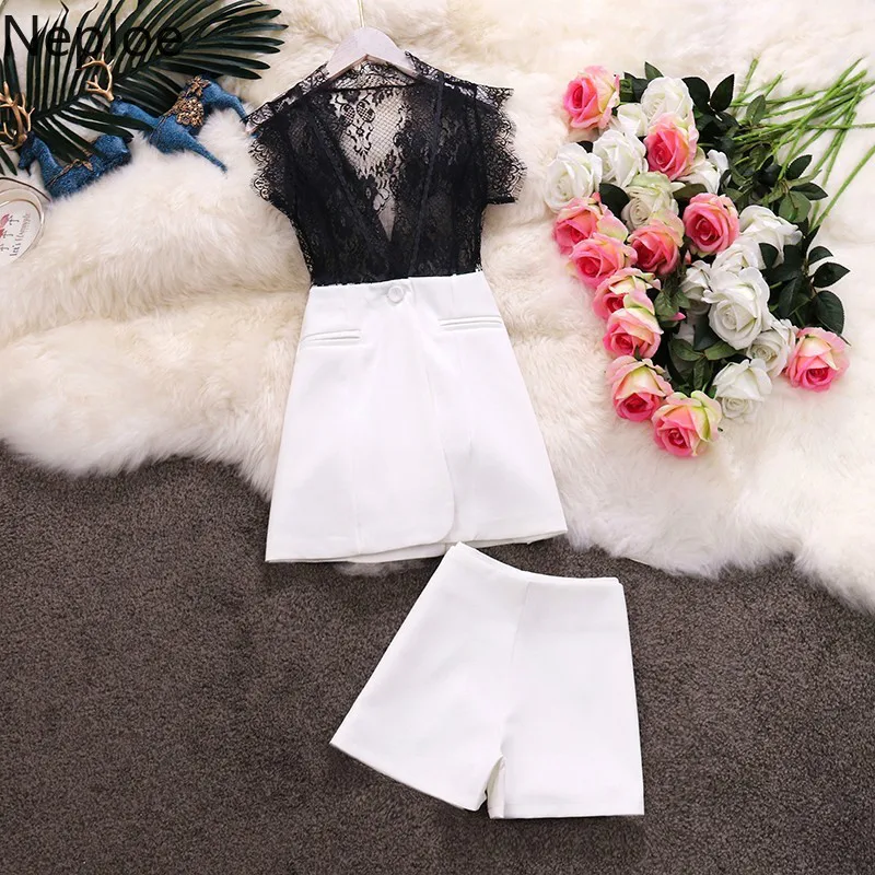 Neploe/женские комплекты из двух предметов кружевной топ без рукавов с v образным