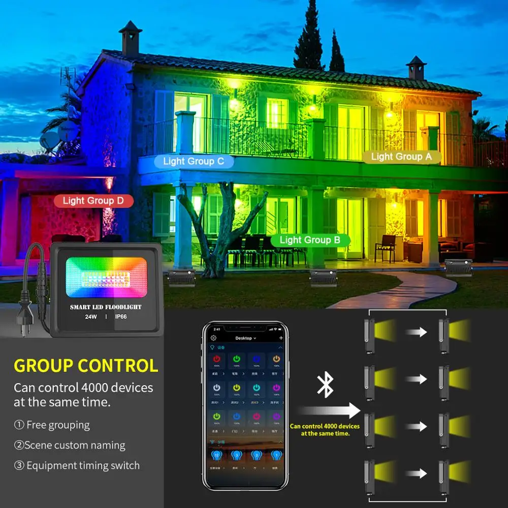 2 шт. Smart LED потолочные светильник напольный RGB 24 Вт Bluetooth APP Group Управление IP66 сад