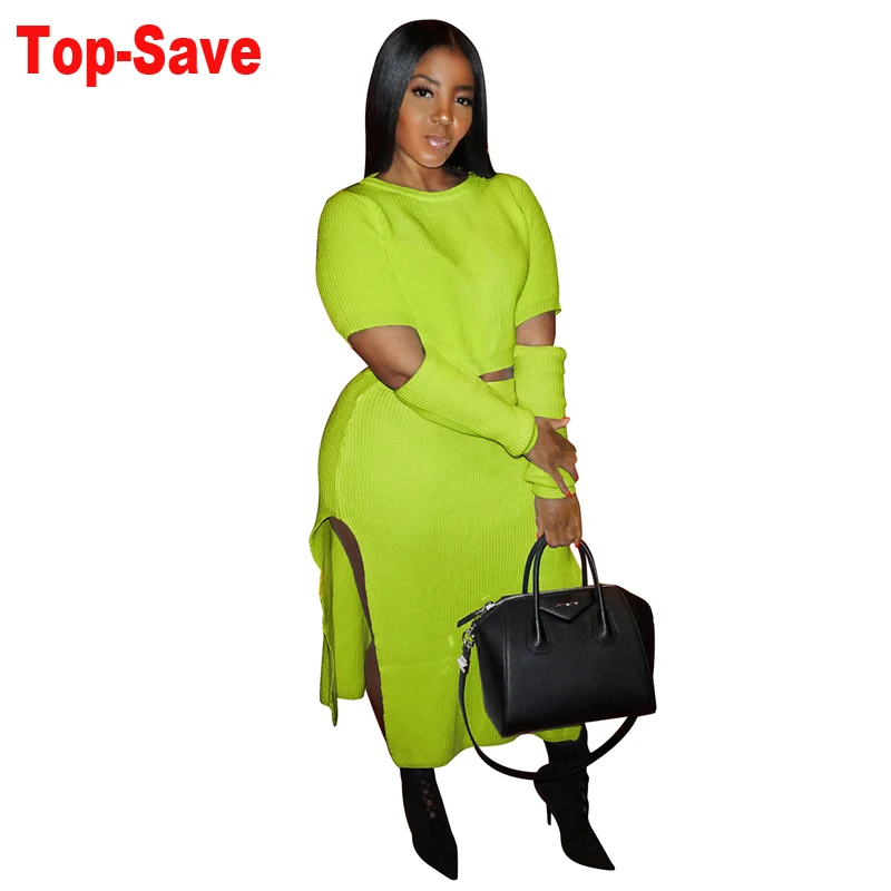 Женский трикотажный комплект из двух предметов летний неоновый Топ и длинная