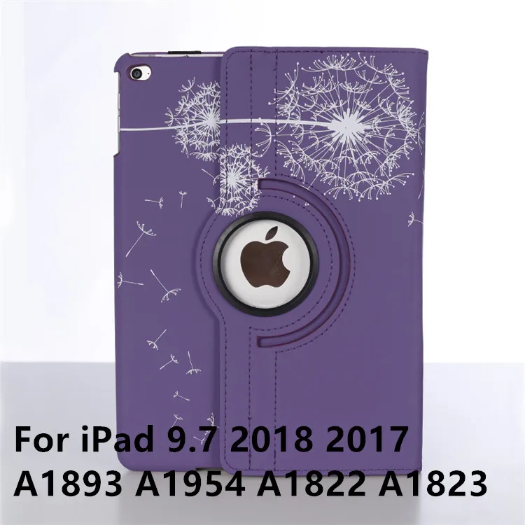 360 Вращающийся чехол с принтом для apple ipad 9,7 чехол с одуванчиком для ipad Air 2 подставка с цветком - Цвет: Pueple 9.7 2018 2017