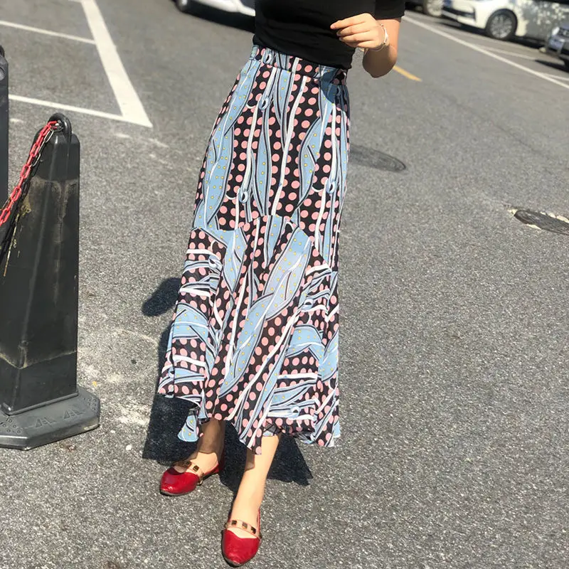 

Chiffon Polka Dot Women Skirt 2021 Spring Summer Korean New High Waist A-line Female Fashion Midi Skirts Top Quality Y889