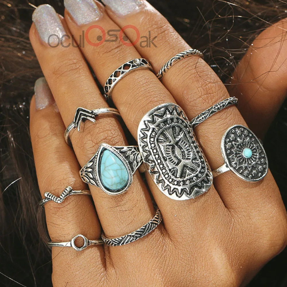 10 шт./компл. Ретро узор смешанный кольца на фаланги комплекты 2018 Винтаж Единорог