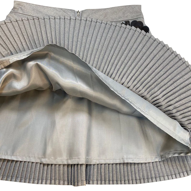 

VGH Casual Black Skirt For Women High Waist Appliques Patchwork Pleated Korean A Line Mini Skirts Female Summer Fashion Clothes