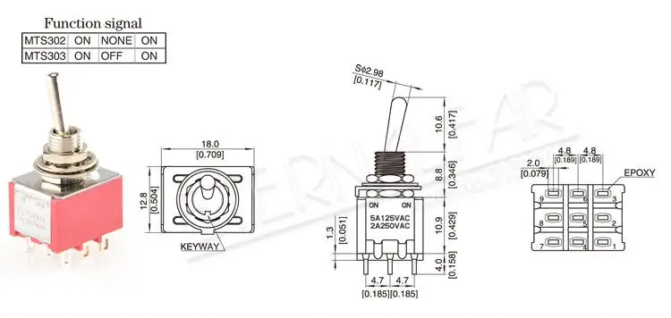 SPDT DPDT сброс запирающий переключатель MTS-102 5A 6A 125V 3A 250 AC Mini 3 6PIN ON-OFF-ON кулисный переключатель фары двигатели