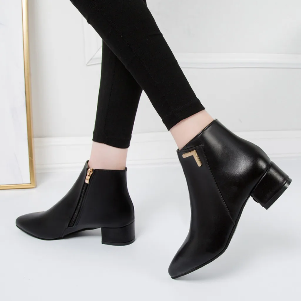 

Women Boots Fashionable Vintage Autumn Women's Mid Heeled Shoes PU Women Ankle Boots High Heels Boots Dropshipping71817