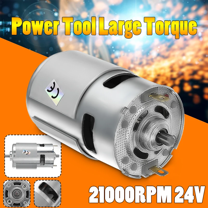

Hot 775 DC Motor Max 21000 RPM DC 24V Ball Bearing Large Torque High Power Low Noise Gear Motor Electronic Component Motor