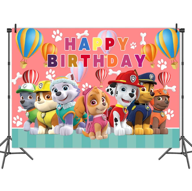 

Cartoon Running Dogs Hot Air Ballons Backdrop Photography Ryder Family Patrol Baby Girl Birthday Party Background Banner Custom