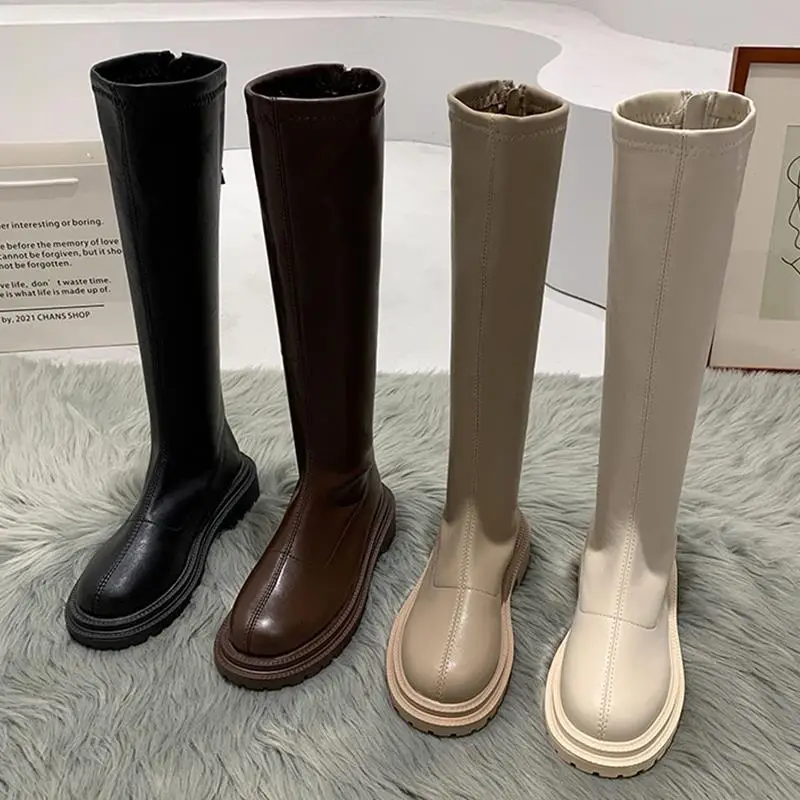 

Модные женские облегающие зимние высокие сапоги до бедра из искусственной кожи на каблуке, женские сапоги до колена на молнии, белые кожаны...