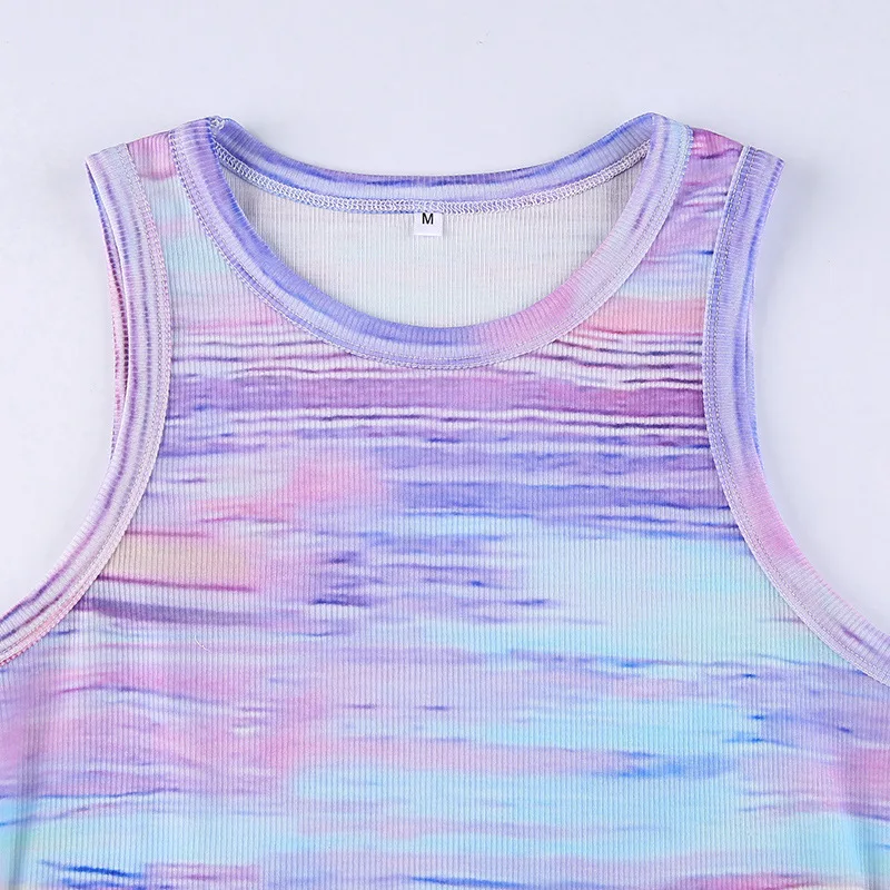 

2021 Summer Sexy Tie-dye Printed Off-the-shoulder Dress Round Neck Sleeveless Skinny Dress