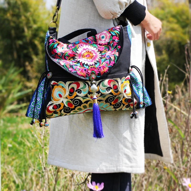 New embroidered shoulders bags boho canvas women handbags tassel crossbody bag | Багаж и сумки