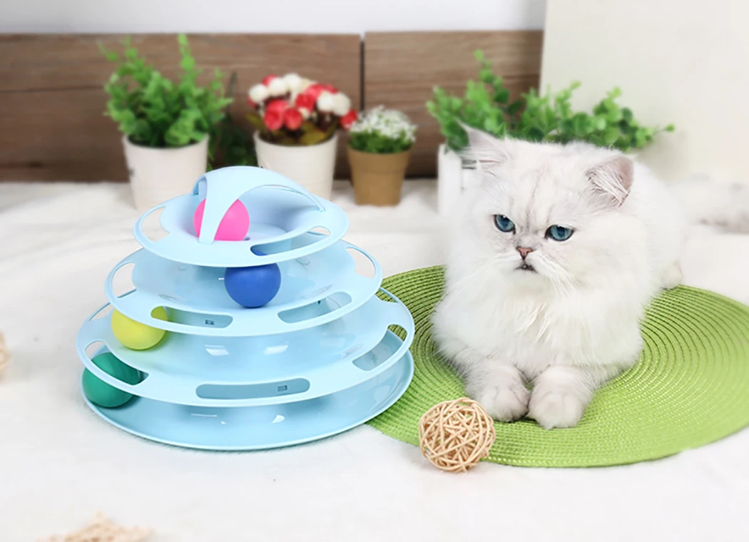 

PTower Of Tracks Ball And Track Interactive Toy For Cats Fun Cat Game Intelligence Triple Play Disc Cat For Toy Balls Cat Teaser
