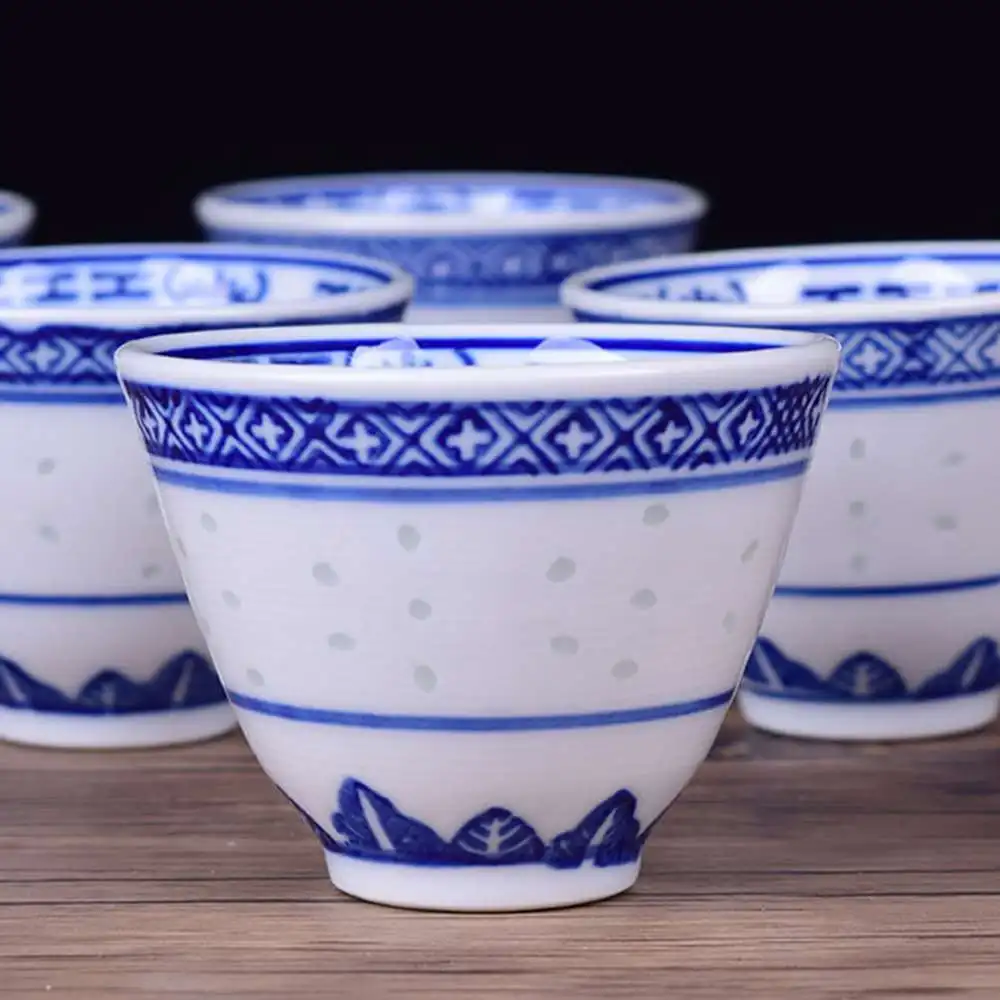 

5 Pcs/Set Chinese Style Ceramic Teacup Blue White Round Cup Bowl Porcelain Ceramics Teacup Kitchen Tableware Home Supplies