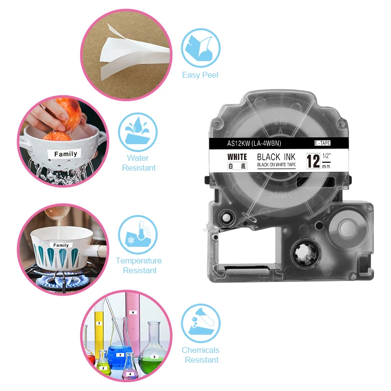 1 шт. SS12KW LC-4WBN лента для этикеток совместима с Epson/King Jim label maker LW-300 LW-400 принтер 12 мм * 8