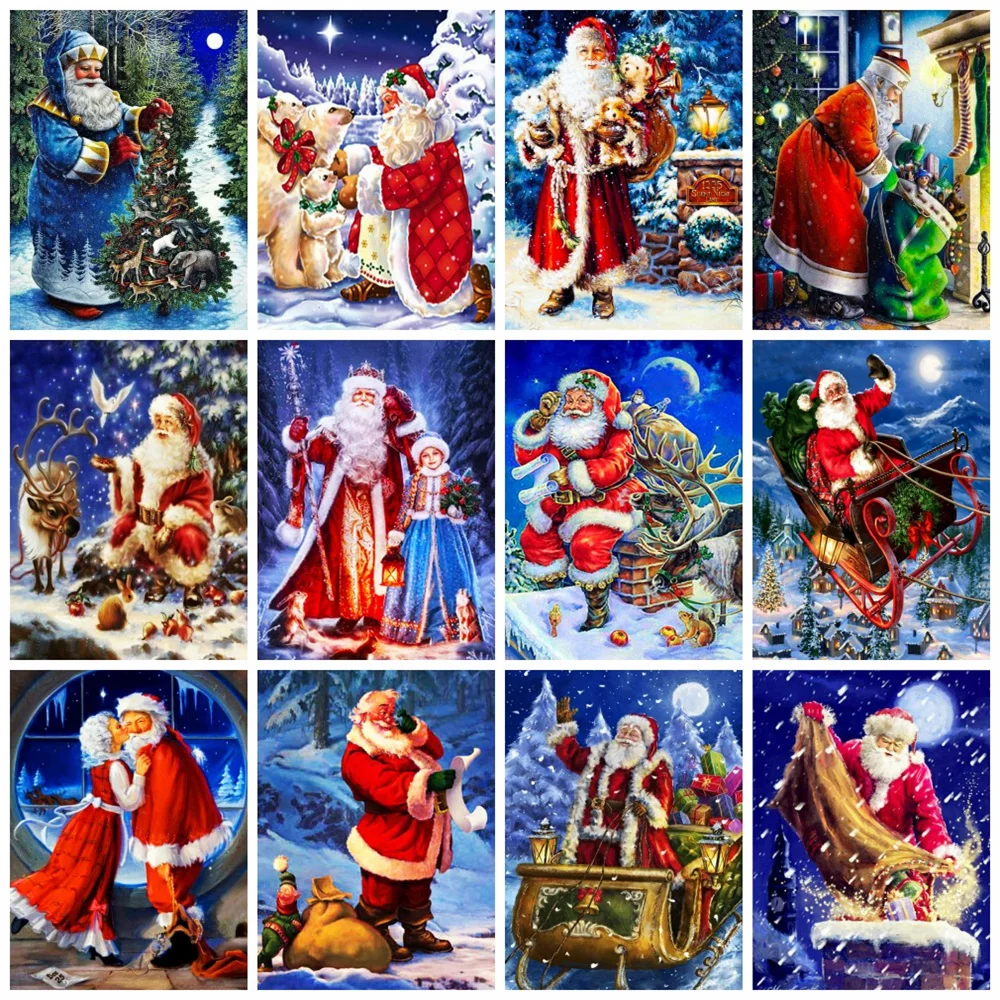 

HUACAN Diy алмазная живопись Санта-Клаус домашний Декор Искусственный Ночной пейзаж мозаичная Наклейка на стену