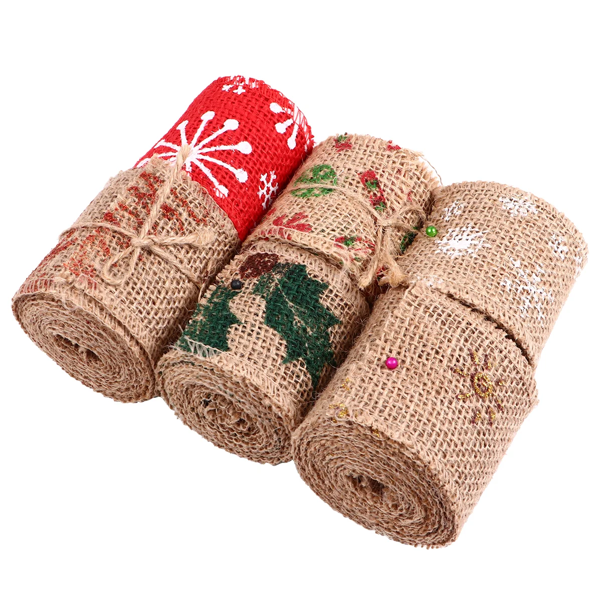 6 Rolls Christmas Linen Strips DIY Gift Packaging Ribbons |
